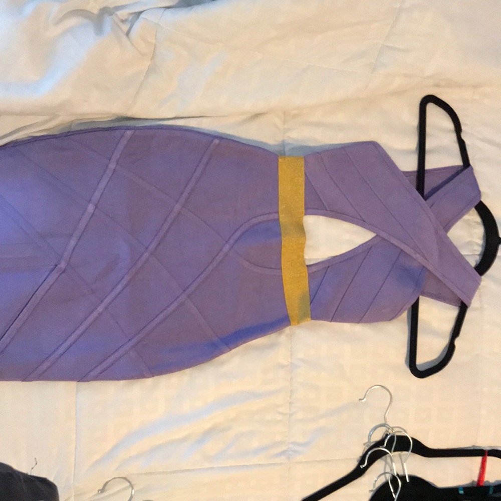 Purple and gold Herve Leger Bandage Dress